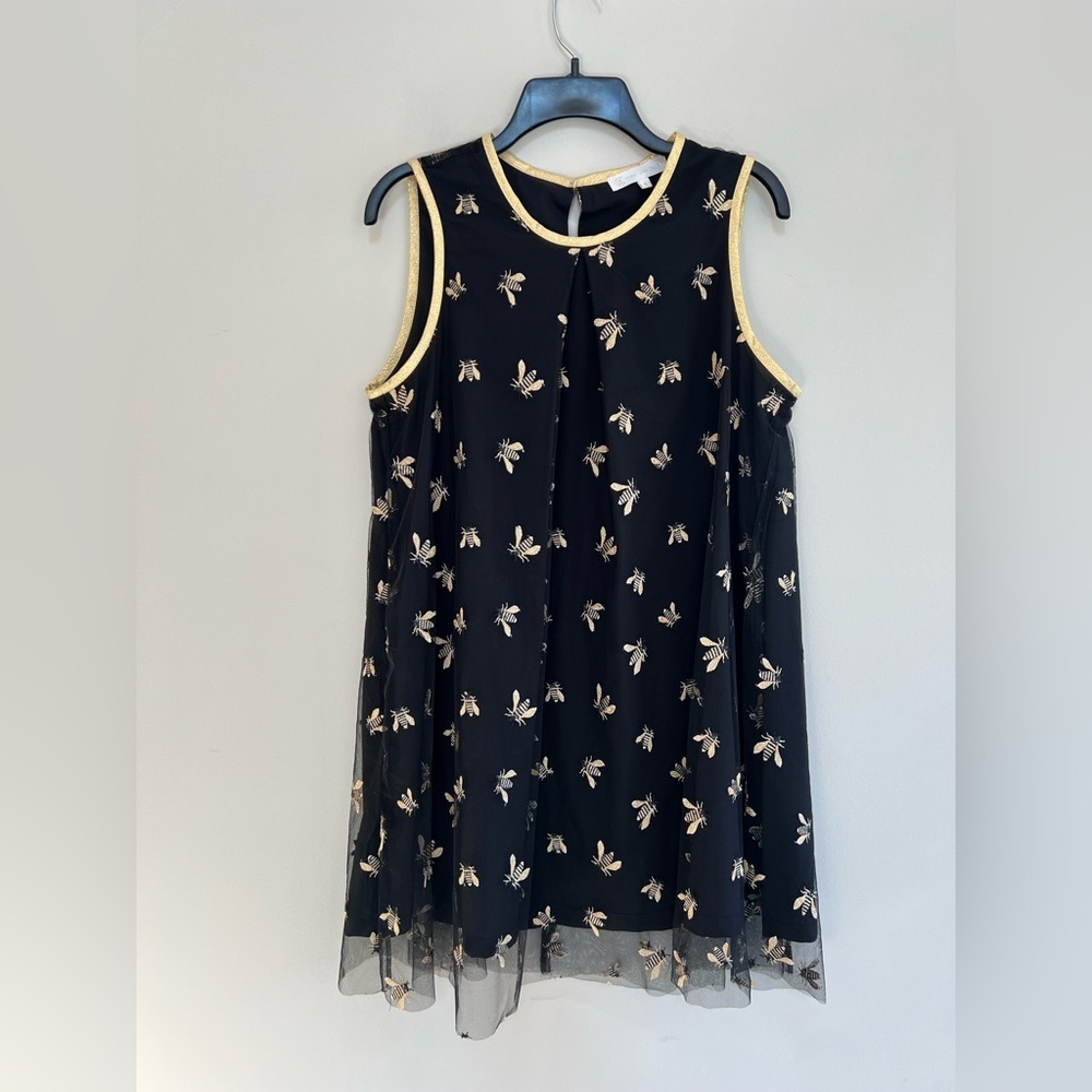 Corey Lynn Calter Sleeveless Embroidered Honey Bees Black Gold Mini Dress, Small